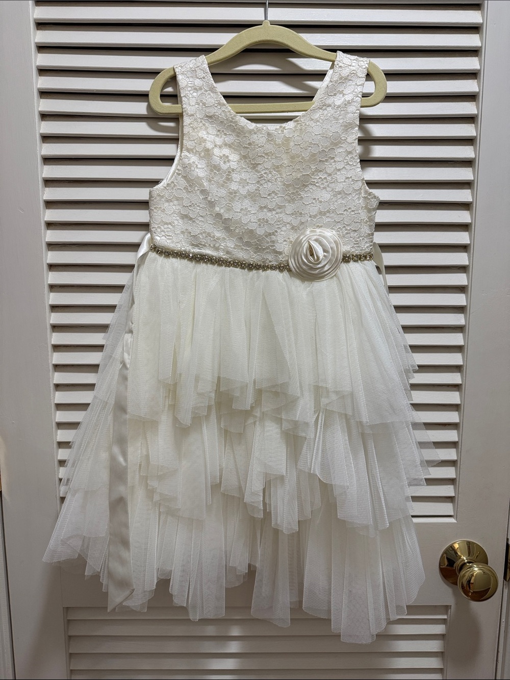 American Princess Ivory Lace Tulle Dress with Floral Sash